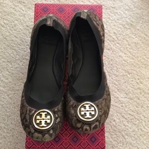 Tory Burch Brown/gold leopard Caroline 2 flats